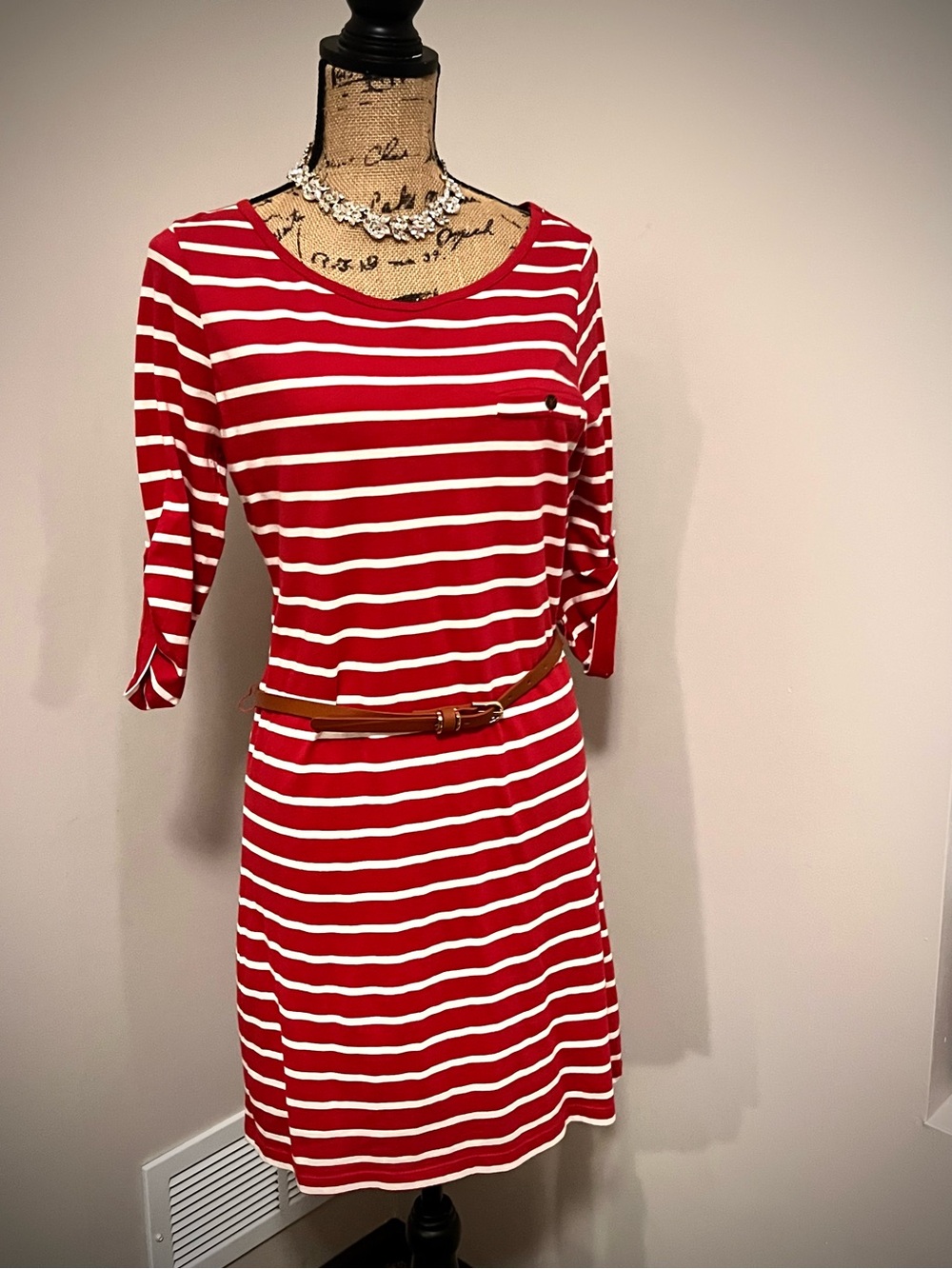 Red and White Striped Women's Boatneck Dress NWOT
